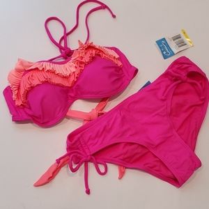 California Waves Hot Pink Bandeau Bikini medium